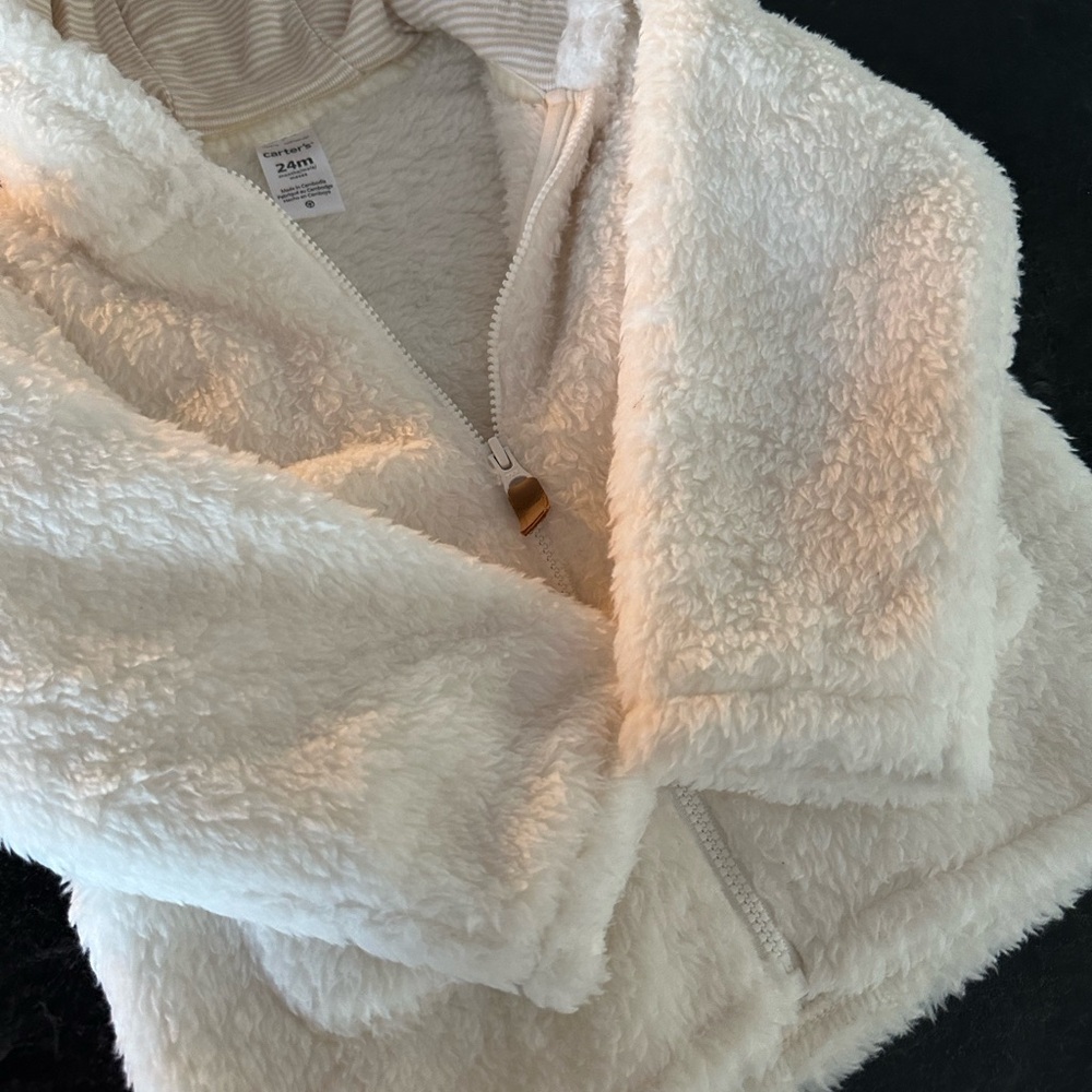 Carter’s Toddler 24M Cream Sherpa Hooded Jacket w/ Bear Ears – Never Worn